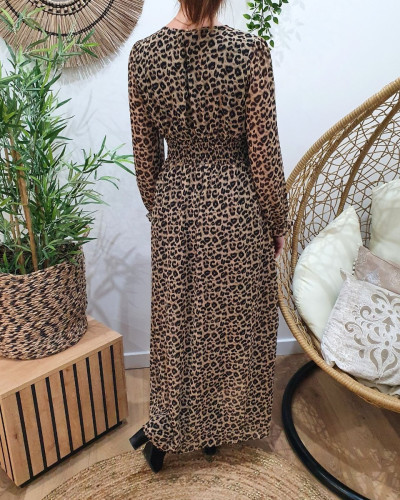 Robe longue femme léopard taupe et noire