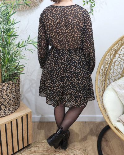 Robe femme imprimé leopard noir et marron Maisane