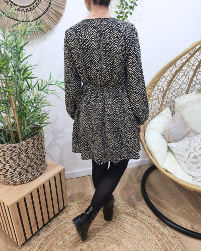 Robe femme noire taupe liseré doré Alaïna