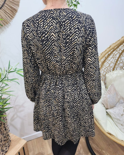 Robe femme noire taupe liseré doré Alaïna