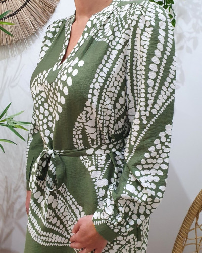Robe droite femme kaki et écrue Nilda