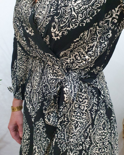 Robe femme noire motifs écru Milena