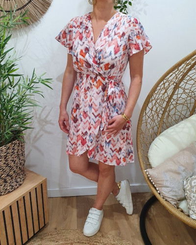 Robe femme écru motifs roses Adalia