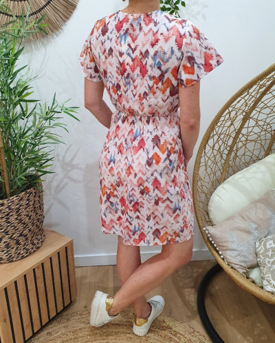 Robe femme écru motifs roses Adalia