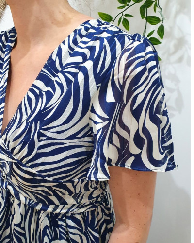 Robe femme écru motifs bleu Bruna