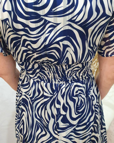 Robe femme écru motifs bleu Bruna