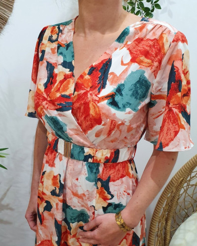 Robe longue femme rose orangée Zohra