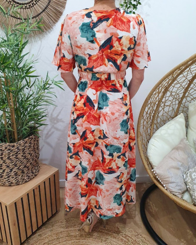 Robe longue femme rose orangée Zohra