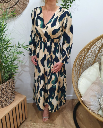 Robe longue femme beige bleu canard Winaëlle