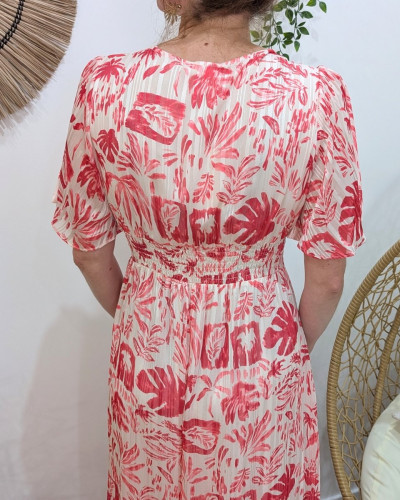 Robe longue femme écrue fleurs roses Naïs