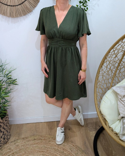 Robe femme kaki unie manches volantes Janelle