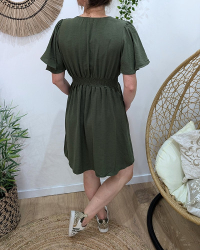 Robe femme kaki unie manches volantes Janelle