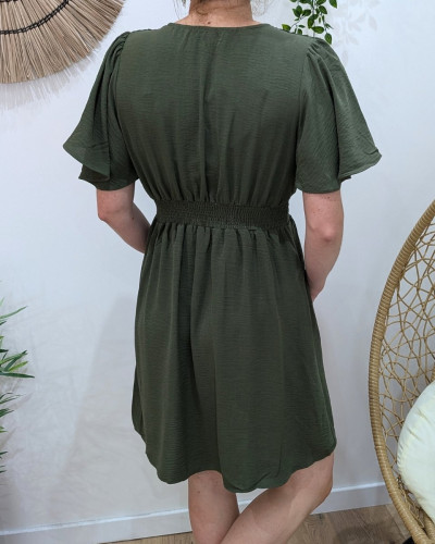 Robe femme kaki unie manches volantes Janelle