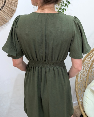 Robe femme kaki unie manches volantes Janelle