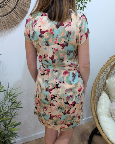 Robe femme rose et verte fleurie Esméline