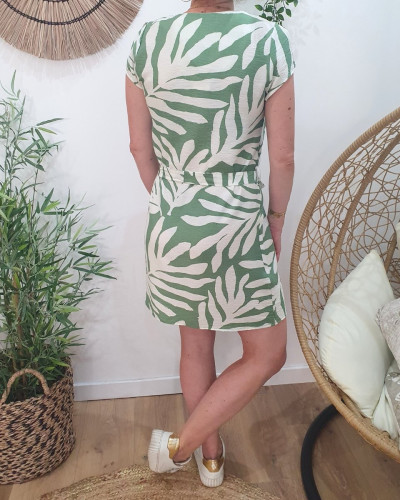 Robe femme droite verte et écrue Éléa