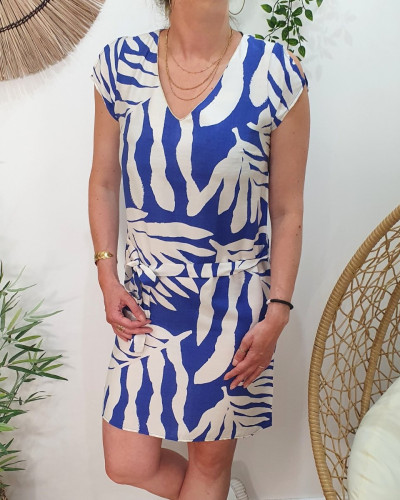 Robe femme droite bleu électrique et écrue Éléa