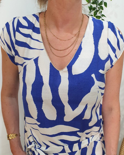 Robe femme droite bleu électrique et écrue Éléa