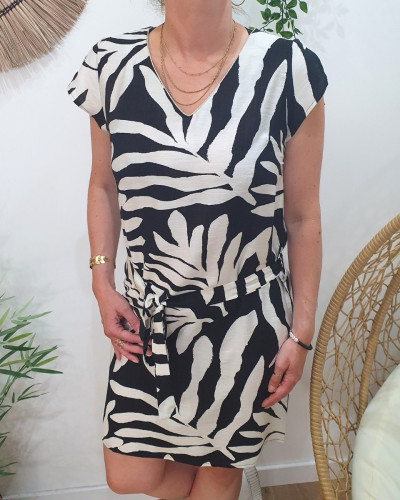 Robe femme droite noire et écrue Éléa