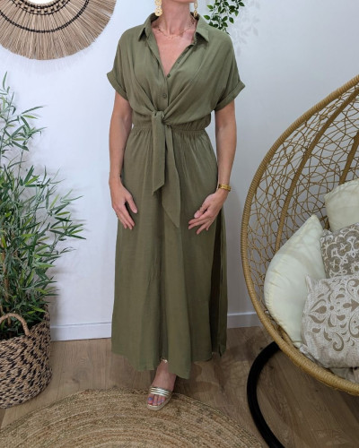 Robe longue femme à noeud kaki
