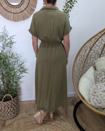 Robe longue femme à noeud kaki