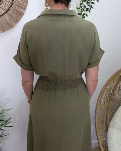 Robe longue femme à noeud kaki