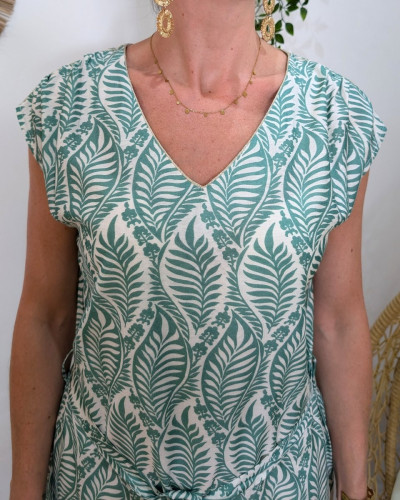 Robe femme droite verte et écrue