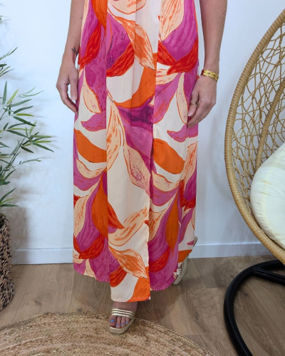 Robe longue femme rose et orange Anoukis