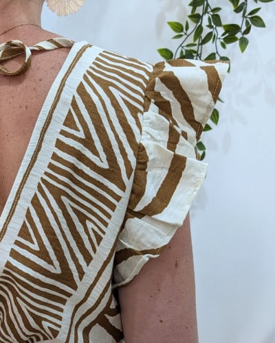 Robe longue femme beige motifs camels Thaëlys