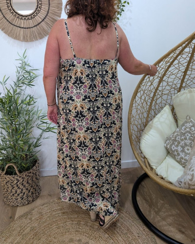 Robe longue femme oversize à bretelles et fleurs Aveline