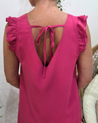 Robe femme droite rose fuchsia manches à volants Isandra