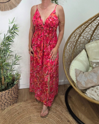 Robe longue femme à bretelles fuchsia orange kaki Zéphina