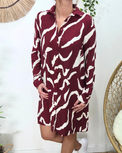 Robe chemise femme droite bordeaux et beige Axellea