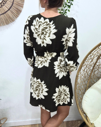 Robe femme kaki fleurs écrues Ophéa