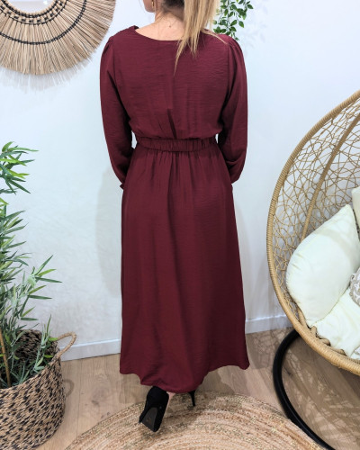 Robe longue femme unie rouge bordeaux manches longues Izia