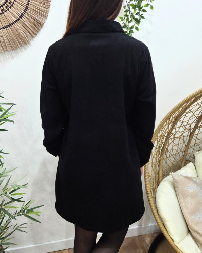 Robe chemise noire velours côtelé femme Aelys