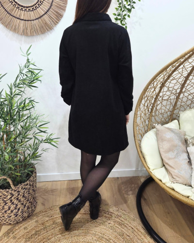 Robe chemise noire velours côtelé femme Aelys