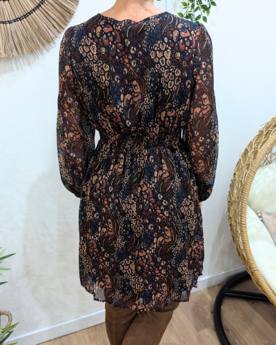 Robe femme noire motifs terracotta et dorures Natalia