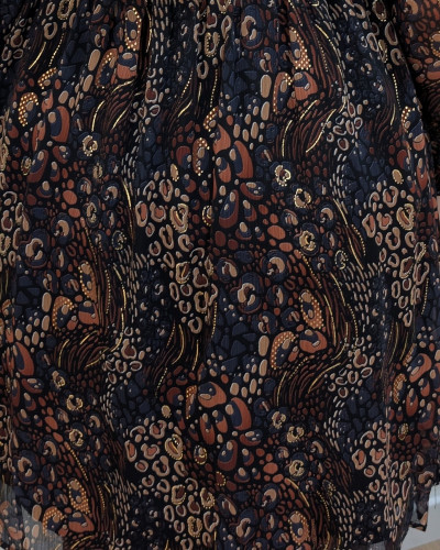 Robe femme noire motifs terracotta et dorures Natalia