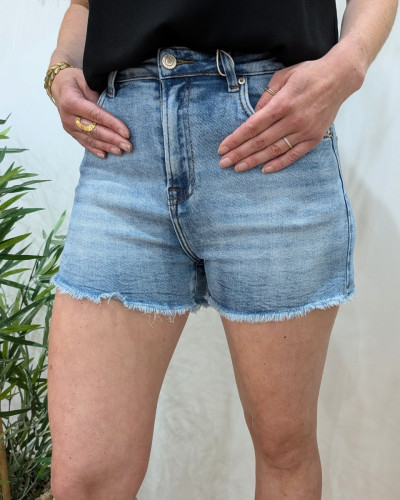 Short en jean femme bleu moyen délavé