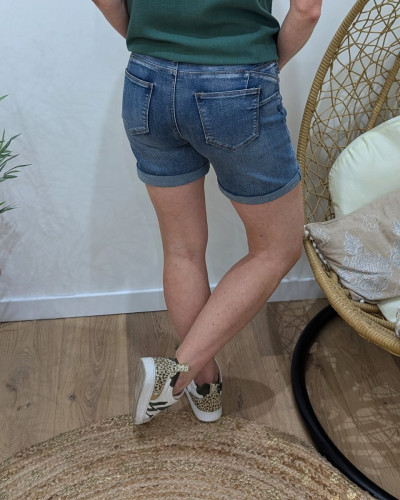 Short en jean femme bleu moyen délavé coupe confort