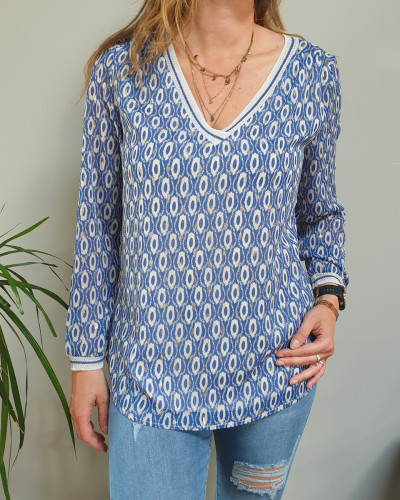 Blouse bleue roi blanche et dorée Bullis