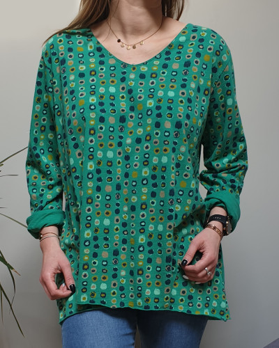 T-Shirt oversize vert à pois multicolores