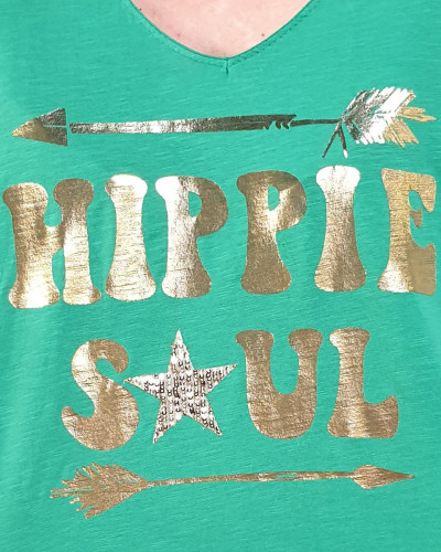 T-Shirt oversize vert Hippie Soul doré