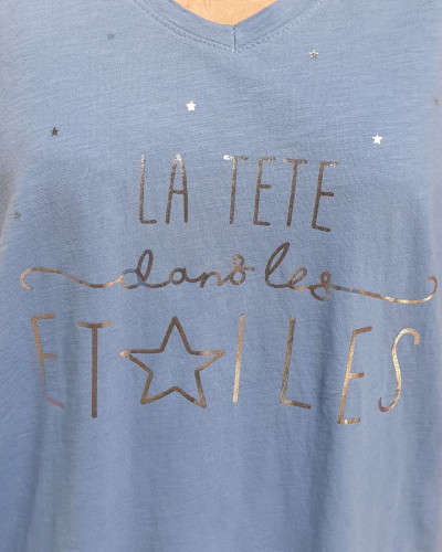 T-Shirt oversize bleu indigo la tête dans les étoiles