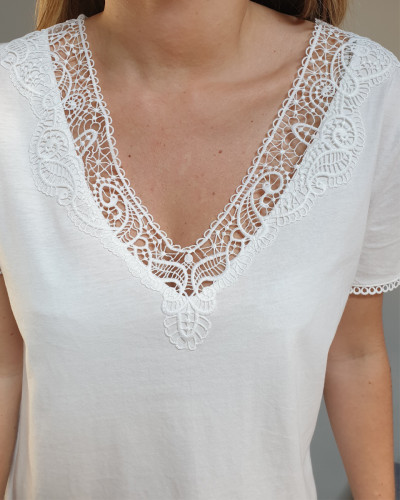 Broderie col t shirt sales