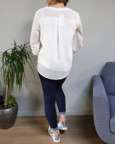 Blouse blanche plumetis manches longues 14785
