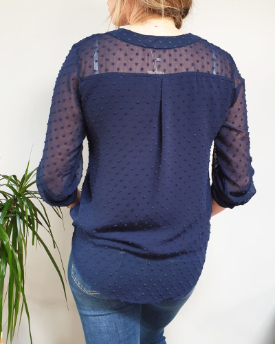 Blouse bleue marine plumetis manches longues