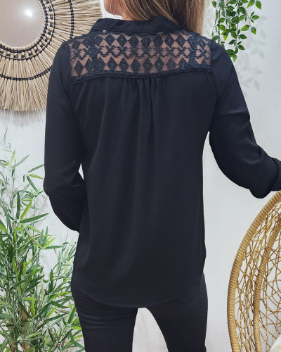 Blouse femme épaules et dos ajourés ethnique noire