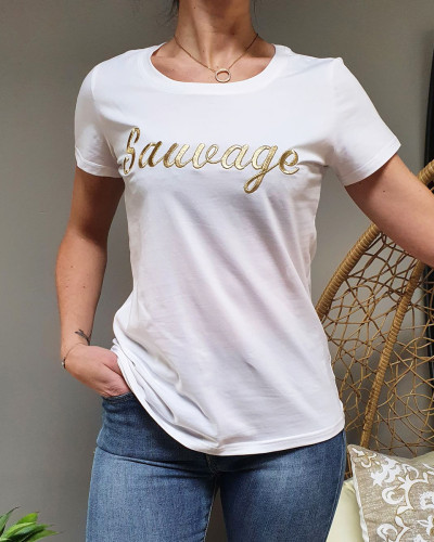 T-Shirt blanc Sauvage doré